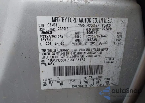 2003 Ford Escape Xlt из США, поврежденный, VIN 1FMYU03193KC86172